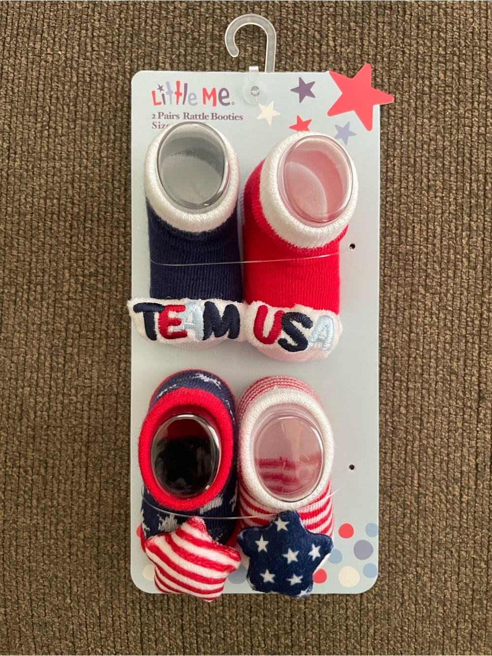NEW Little Me 2 Pairs “Team USA” Rattle Booties Size 0-12M